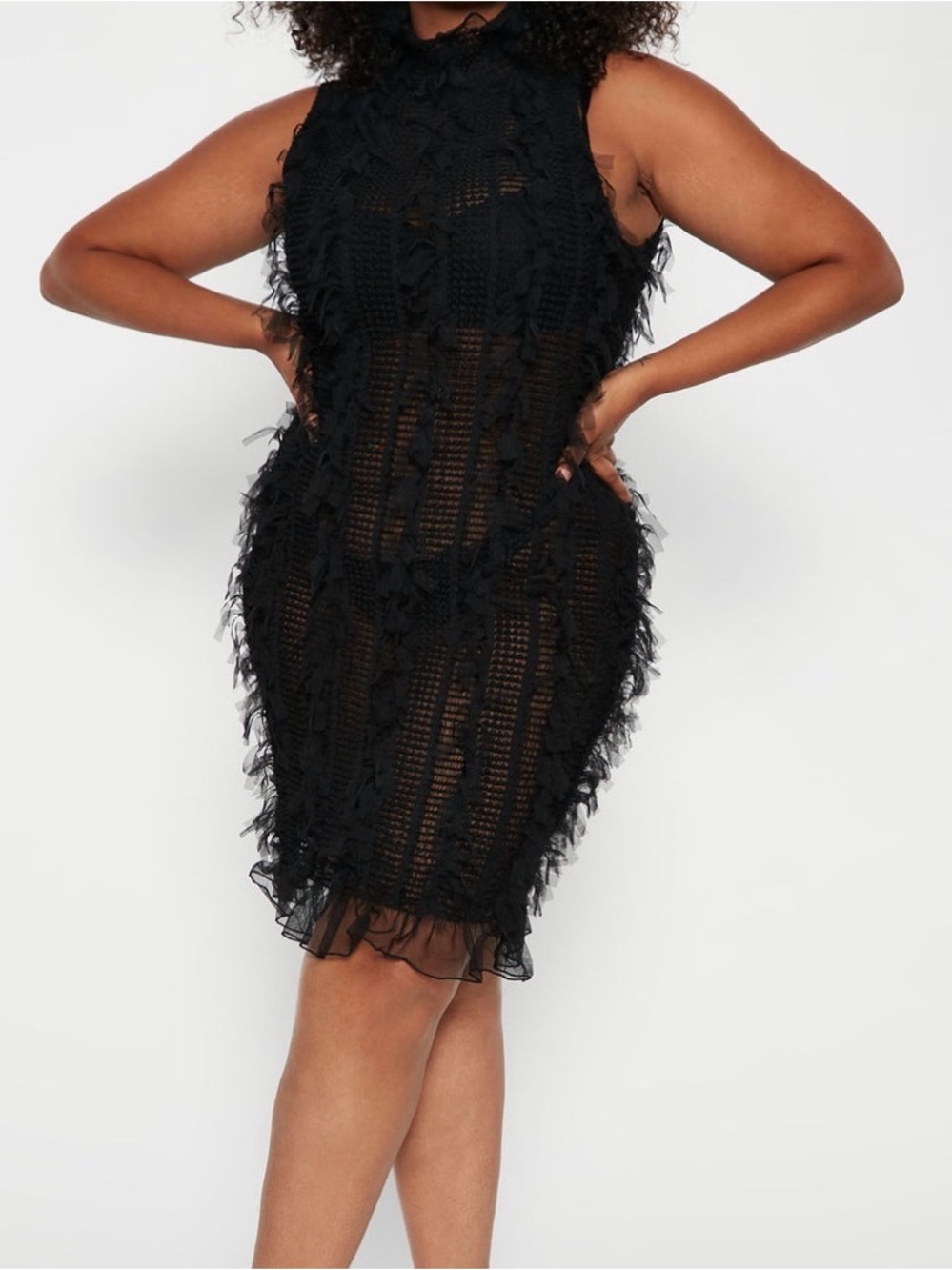 Fashion Nova Black Sleeveless Lace Midi Dress